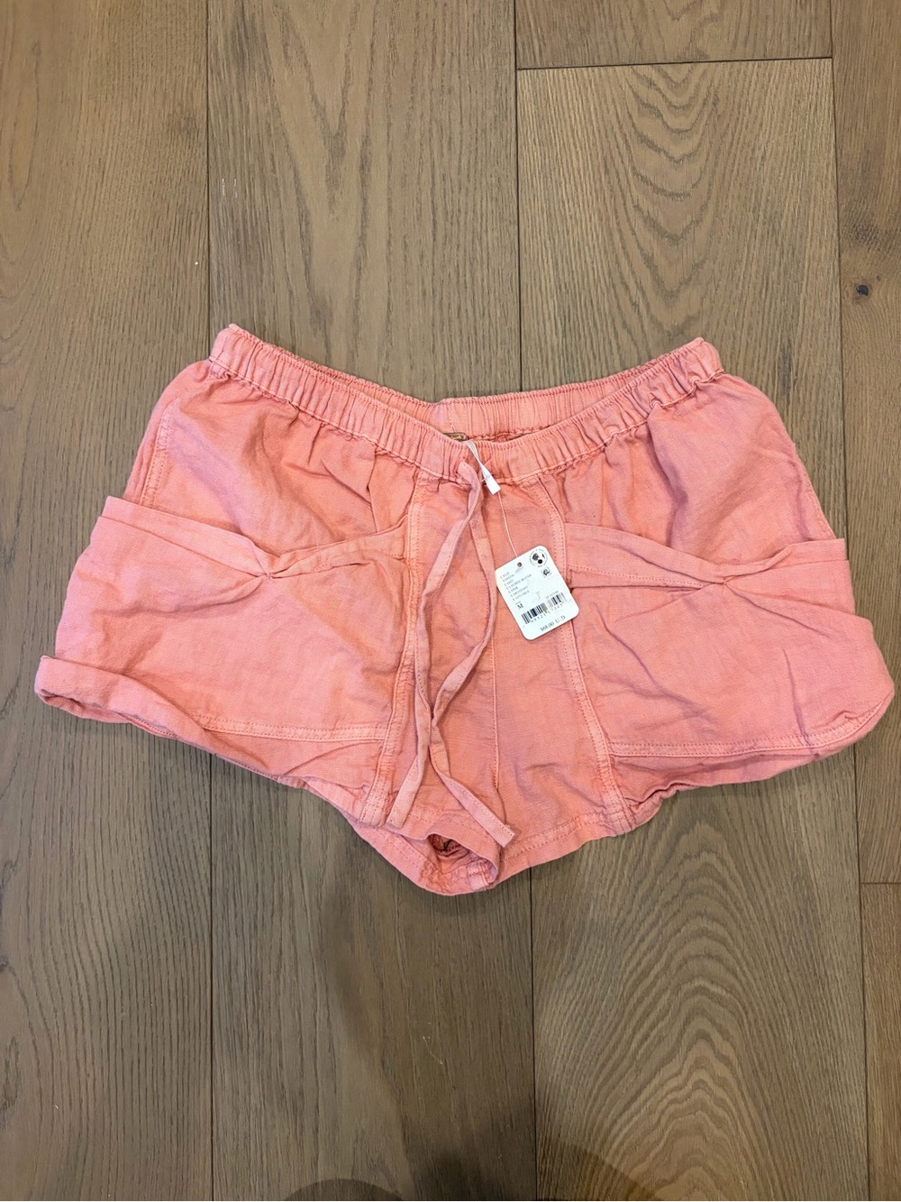 Free People NWT Women’s Drawstring Linen Blend Shorts - Coral Pink
